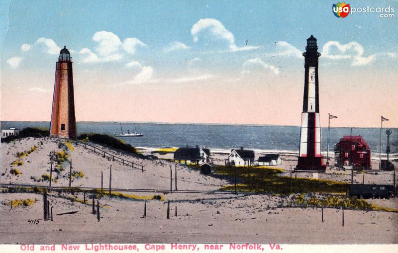 Pictures of Cape Henry, Virginia: Old and New Lighthouses