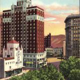 Kress Building, Hotel Hilton, and Mills Building, from San Jacinto Plaza