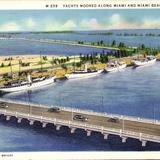 Yachts moored along Miami and Miami Beach Causeway