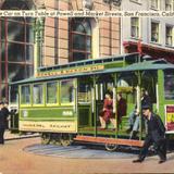 Cable car on turn table at Powell and Market Streets