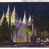 Mormon Temple illuminated by night